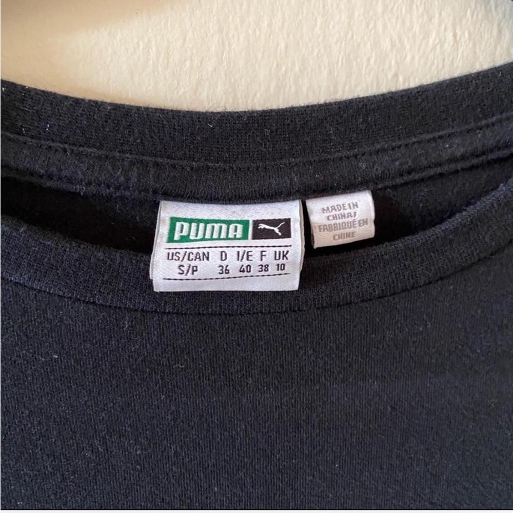 Puma Fitted Black Ling Sleeve Semi-Crop Top with Logo and White Elastic Band - Picture 3 of 3